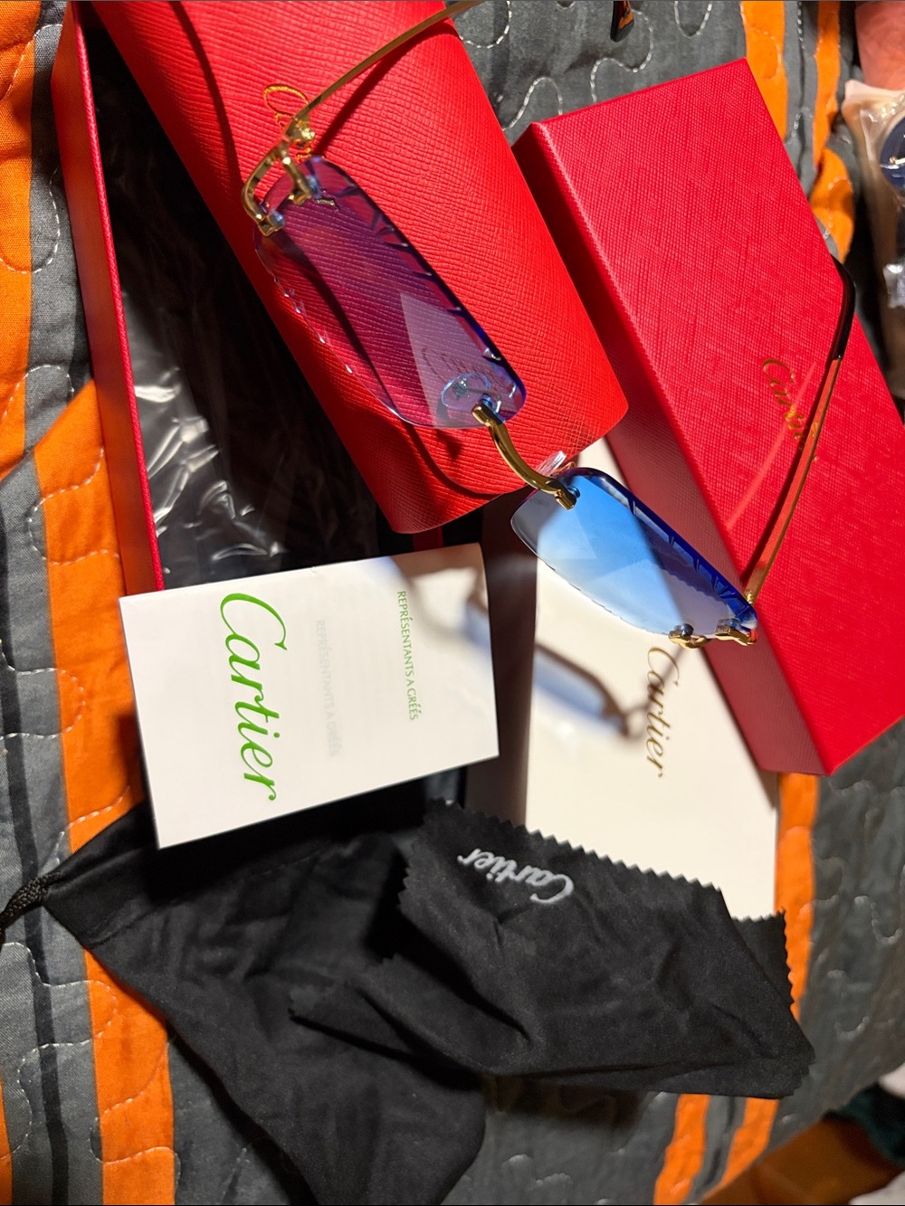 Cartier Rimless Sunglasses with Blue Gradient Lenses and Gold Temples
